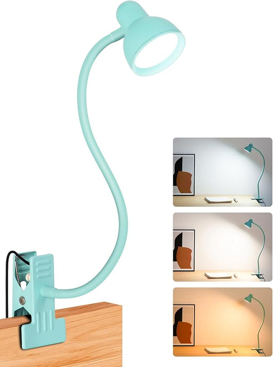 Clip on Reading Light for Bed 3 Color Modes, 10 Brightness Dimmable, Flexible Gooseneck Clip on Lamp, Eye Care Clip Light for Bed Headboard Desk Home Dorm Teal