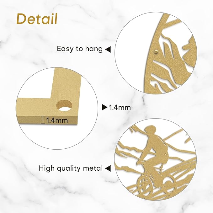 SIGNLEADER Metal Wall Art Decor Mountains, Pine Trees, Cyclists Modern Abstract Wall Sculpture Hangings Home Decoration for Living Room, Bedroom, Bathroom, Kitchen, Outdoor - 18" Gold