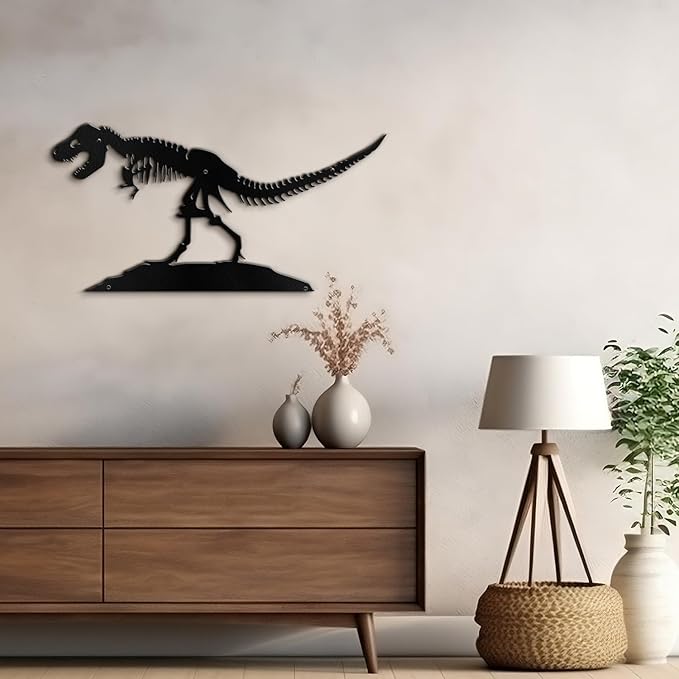 SIGNLEADER Metal Wall Art Decor Dinosaur Skeleton Minimalist Modern Abstract Wall Sculpture Hangings Home Decoration for Living Room, Bedroom, Bathroom, Kitchen, Outdoor - 18" Black