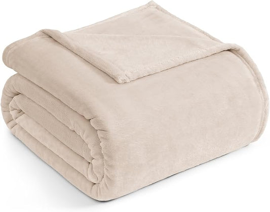 Casa Platino Fleece Blanket King Size – 300 GSM Beige Fleece Throw for Bed or Couch – Soft Cozy Warm Holiday Bed Blanket for Winter, Fuzzy Plush Elegant Gifts for Men & Women - 108x90 Inch