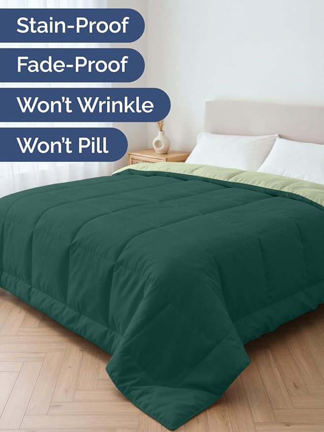 Cal King Size, Green Reversible Alternative Down Comforter - Warm Lightweight - Luxury Breathable Hotel Quality Bedding Set - All Season Fluffy Cozy Oversized Cooling Microfiber Duvet Insert Comforter