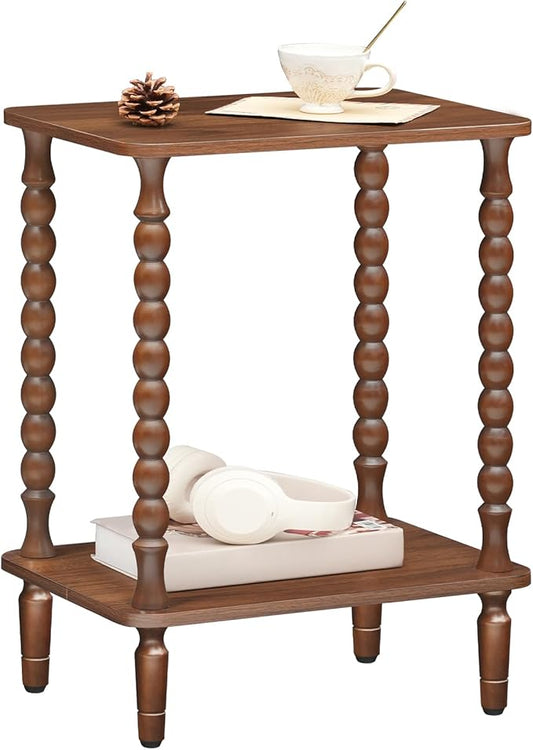 HOOBRO End Table, 2-Tier Small Side Table with Spindle Legs, Nightstand with Storage Shelves, Sofa Side Table, for Living Room, Bedroom, Small Space, Walnut WL189BZ01