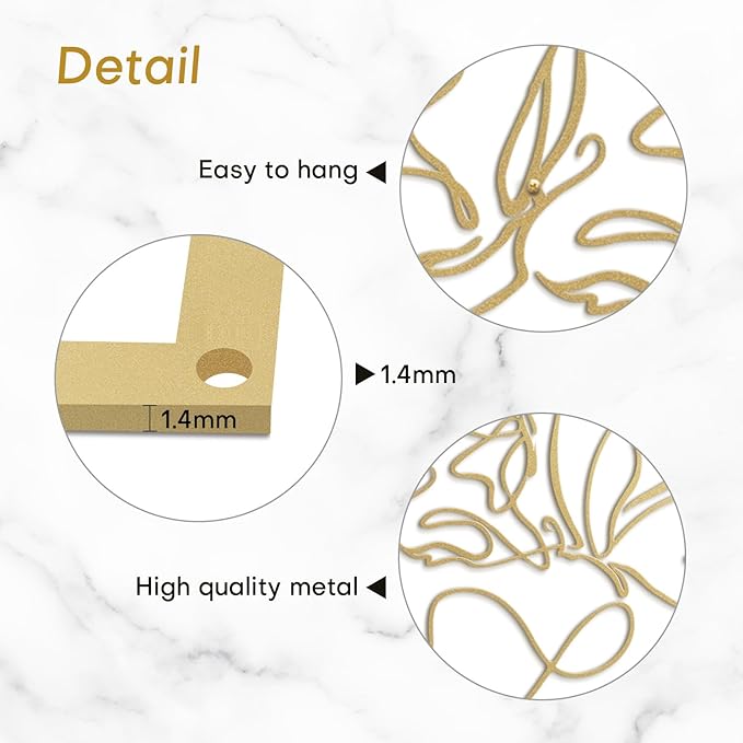SIGNLEADER Metal Wall Art Decor Abstract Line Women Face Modern Abstract Wall Sculpture Hangings Home Decoration for Living Room, Bedroom, Bathroom, Kitchen, Outdoor - 18" Gold