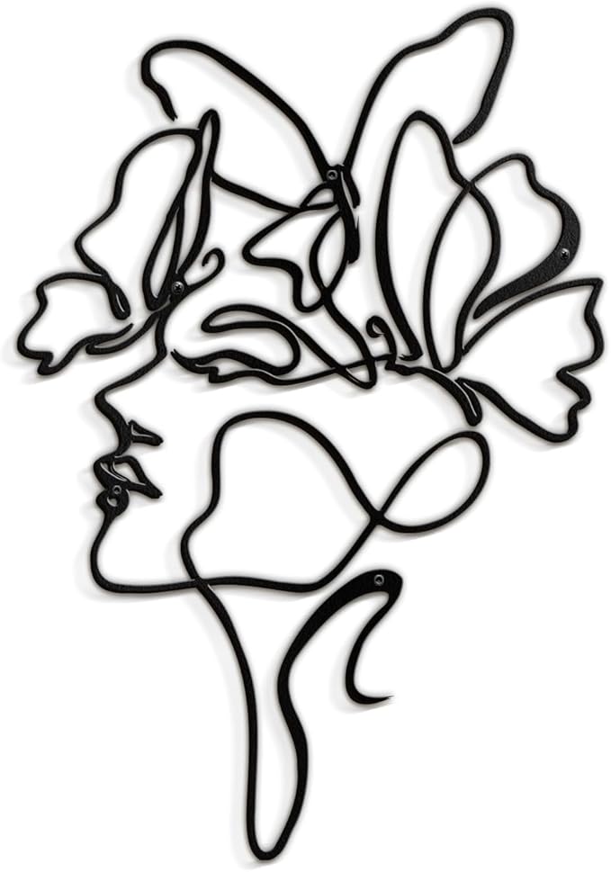 SIGNLEADER Metal Wall Art Decor Abstract Line Women Face Modern Abstract Wall Sculpture Hangings Home Decoration for Living Room, Bedroom, Bathroom, Kitchen, Outdoor - 18" Black