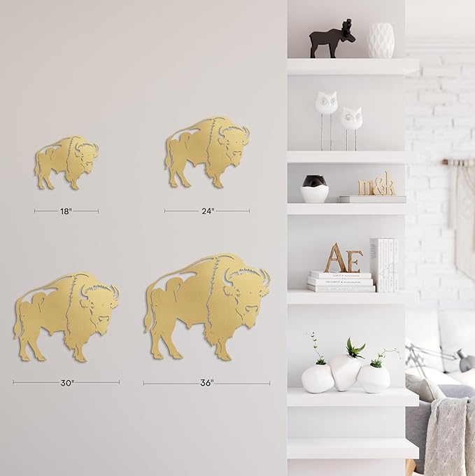 SIGNLEADER Metal Wall Art Decor Standing Bison Silhouette Minimalist Modern Abstract Wall Sculpture Hangings Home Decoration for Living Room, Bedroom, Bathroom, Kitchen, Outdoor - 18" Gold