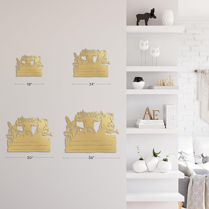 SIGNLEADER Metal Wall Art Decor Cute Cow and Horse Minimalist Modern Abstract Wall Sculpture Hangings Home Decoration for Living Room, Bedroom, Bathroom, Kitchen, Outdoor - 18" Gold