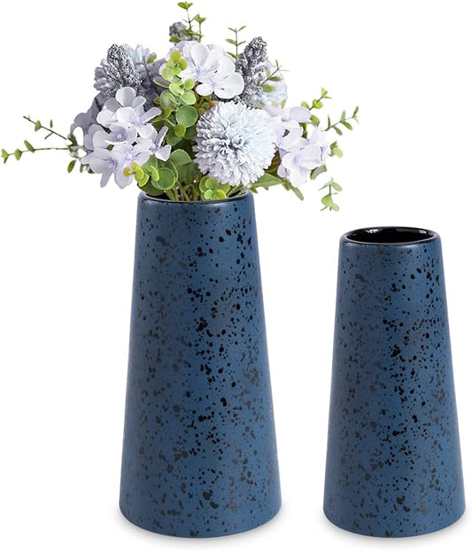 Bdor Ceramic Vase, Flower Vase Set of 2, Blue Vase for Room Decor, Modern Farmhouse Home DéCor Accents, Living Room Decor, Book Shelf, Mantel and Minimalism Dining Coffee Table Decor.