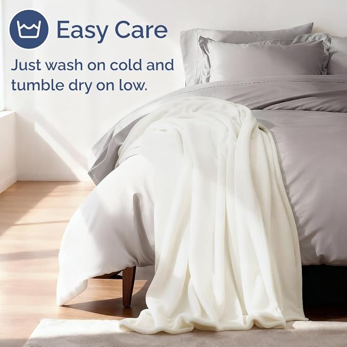 Ultra Soft Fleece Blanket Throw Size - Flannel Fleece Luxury Throw Blanket - Lightweight for Couch Bed Chair - Thick, Warm and Breathable - All Season Cozy Fuzzy, Anti-Static Microplush Bedding, Ivory