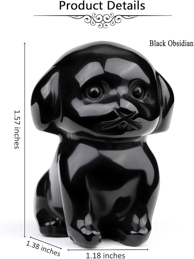 Jovivi Natural Black Obsidian Crystal Sitting Dog Statue Home Decor 1.6" Carved Gemstone Puppy Dog Figurines Pocket Sculpture Reiki Healing Stones Decorative Ornament Gift