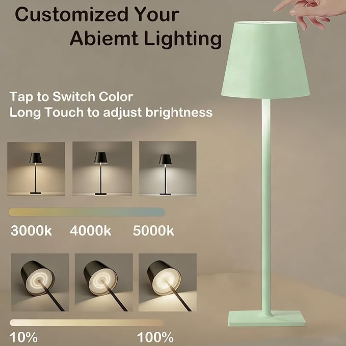 Green Rechargeable Table Lamp Set of 2,Cordless Lamps-6000mAh Battery Operated-Small Touch Lights for Table,Portable Lamps,Tabletop Lamp,Battery Powered Lamp,lampara recargable para apagones