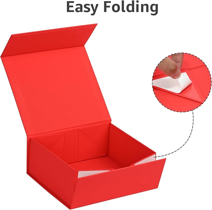 LIFELUM Red Gift Box 8 x 7 x 3 inch, Small Gift Box with lid Magnetic Closure for Presents with Lids Ribbon