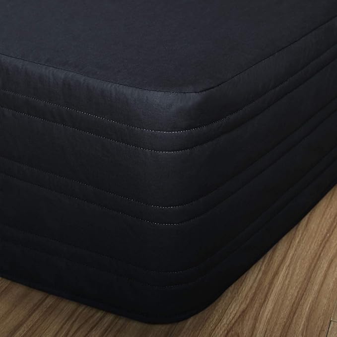 Marquess Tailored Bed Skirt Blended Quilted-Hang Down Feeling Enhancement Wrap Around Thick Bed Skirt,Dust-Proof, Wrinkle Fade Resistant Dust Ruffle with Classic 14’’Drop for Bedroom(Queen,Black)