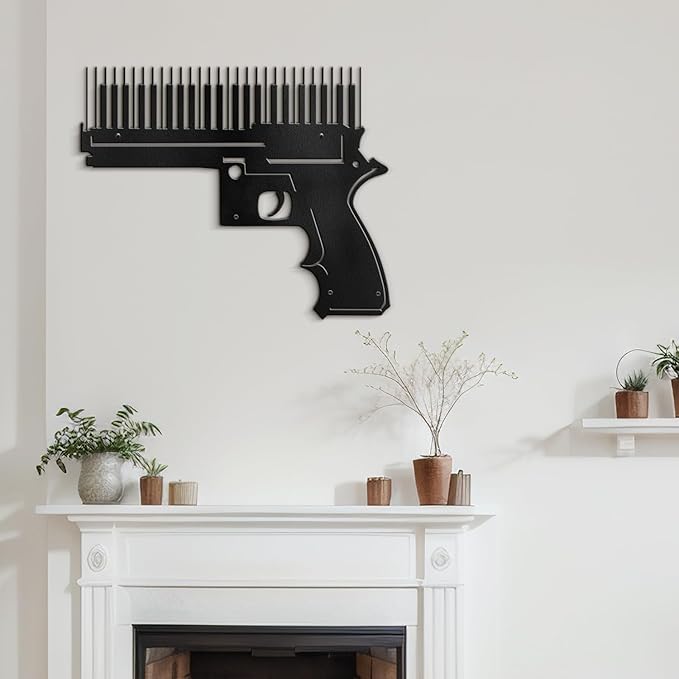 SIGNLEADER Metal Wall Art Decor Gun Pistol Modern Abstract Wall Sculpture Hangings Home Decoration for Living Room, Bedroom, Bathroom, Kitchen, Outdoor - 18" Black