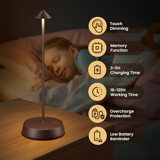 Cordless Table Lamps Rechargeable, 6000mAh LED Battery Operated Desk Lamp, Portable Outdoor Waterproof Touch Stepless Dimmable Wireless Table Light for Dining Restaurant Home Patio (Brown-2PC)