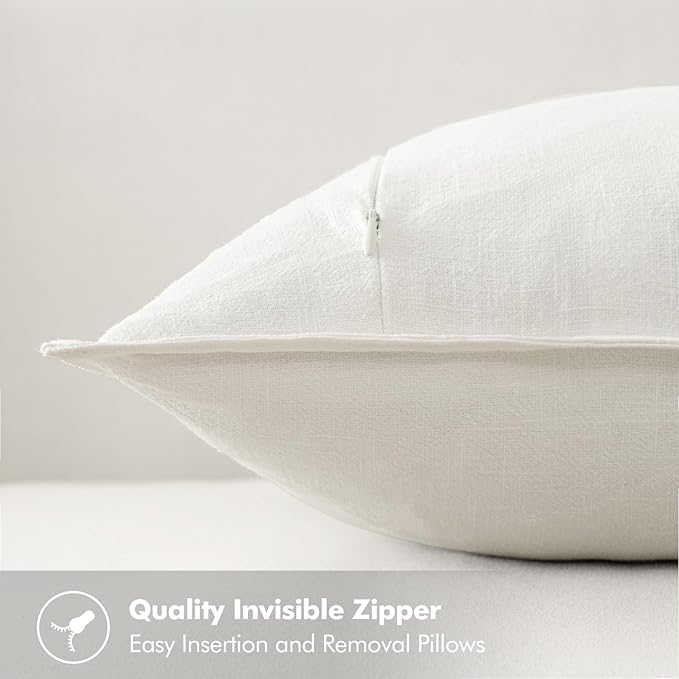 MIULEE Decorative Linen Euro Sham Pillow Covers 28x28 Inch Cream White Boho FarmhouseNeutral Christmas Couch Throw Pillows for Bed Pack of 2 Accent Modern Pillowcase Sofa Livingroom Home Decor