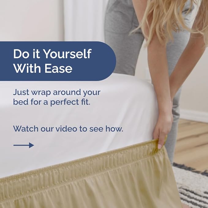 Wrap Around Dust Ruffle Bed Skirt - Beige - for King Size Beds with 24 Inch Drop - Easy Fit Elastic Strap - Adjustable Pleated Bedskirt w/Brushed Fabric - Wrinkle Free - for Women, Men, Kids & Teens
