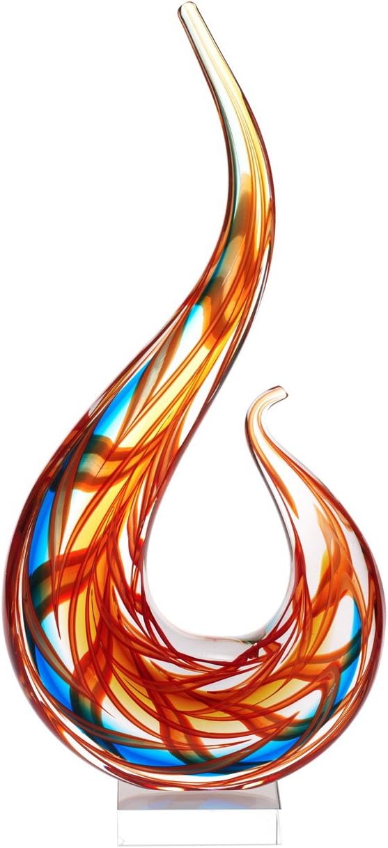 Luxury Lane Hand Blown Flame Sommerso Art Glass Sculpture for Home Decor 12 inch Tall Centerpiece Table Decoration