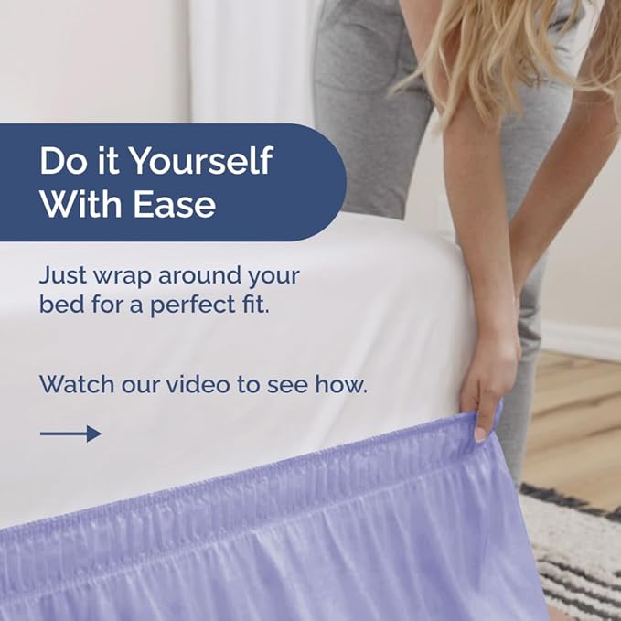 Wrap Around Dust Ruffle Bed Skirt - Lavender - for King Size Beds with 15 Inch Drop - Easy Fit Elastic Strap - Adjustable Pleated Bedskirt w/Brushed Fabric Wrinkle Free - for Women, Men, Kids & Teens