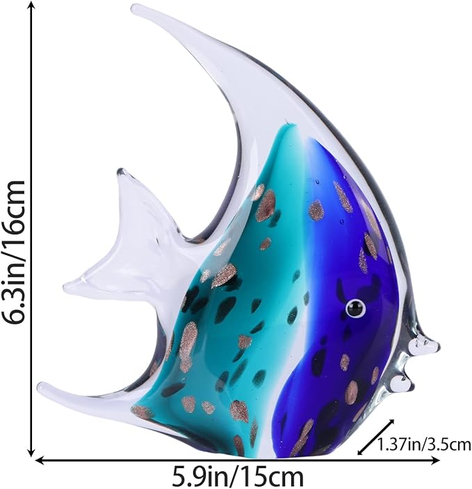 DOVDOV Hand-Blown Glass Fish Decorative Statues, Blue sea Glass Art Decor, Coastal-Themed Decor Suitable for Rooms, Offices, Coffee Tables, and TV Stands, Featuring Marine Animal Sculptures.