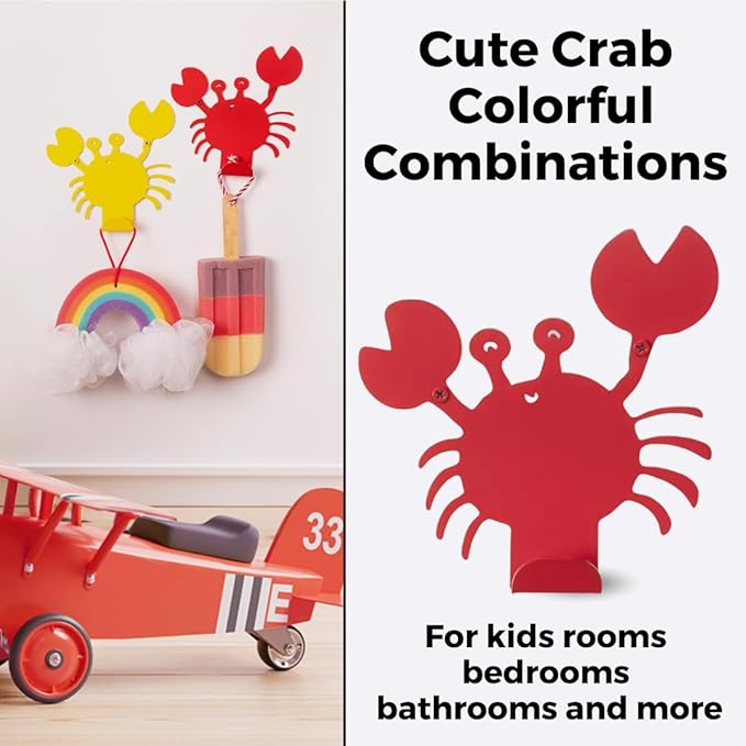 Cute Crab Wall Hook – Heavy-Duty Metal Hook for Hanging Coats, Backpacks, Towels & More – Fun Kids’ Wall Hooks for Bedroom, Playroom, Nursery & Bathroom – Decorative & Durable (Red)