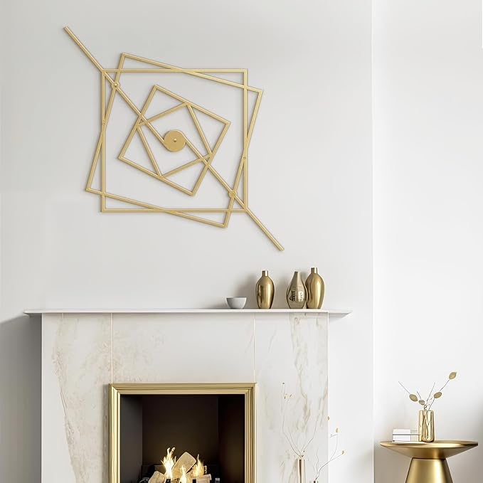 SIGNLEADER Metal Wall Decor Geometric Abstract Minimalist Modern Luxury Wall Sculpture Hangings 3D Statue Home Decoration for Living Room, Bedroom, Bathroom, Kitchen, Fireplace, Office - 24" Gold