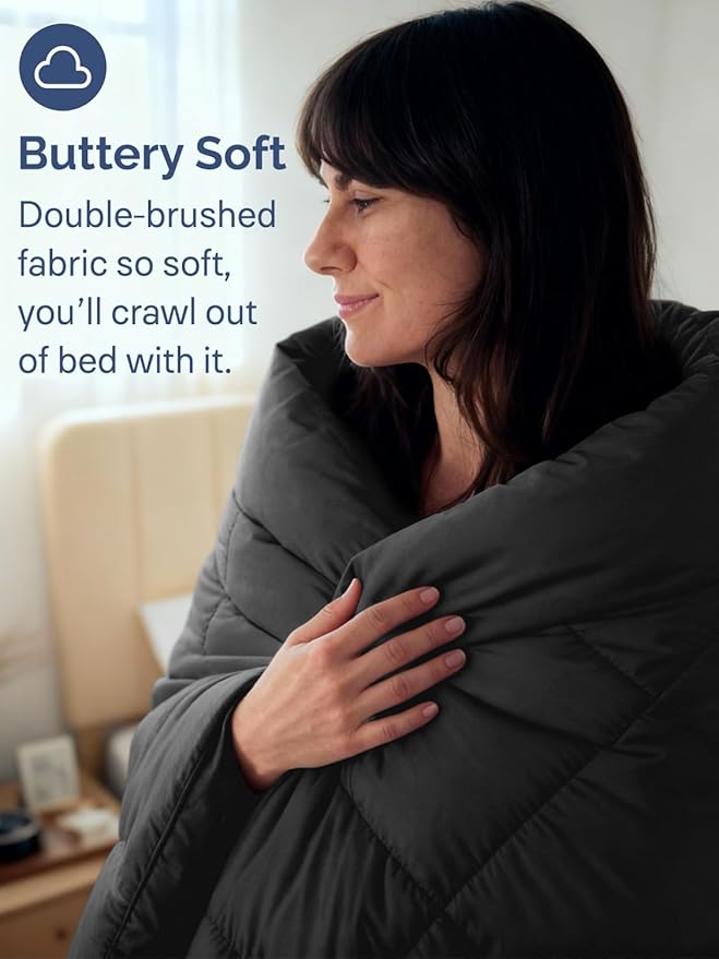 Full Size, Black Alternative Down Comforter - Warm and Lightweight - Luxury and Breathable Hotel Quality Bedding Set - All Season Fluffy and Cozy Oversized Cooling Microfiber Duvet Insert Comforter