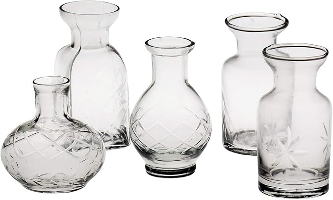 ART & ARTIFACT Mini Vases for Flowers - Small Glass Vases, Clear 5 Vase Set Single Bud Vases for Flowers, Room Decor - Clear