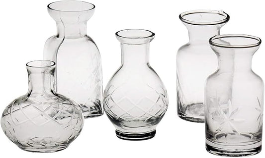 ART & ARTIFACT Mini Vases for Flowers - Small Glass Vases, Clear 5 Vase Set Single Bud Vases for Flowers, Room Decor - Clear