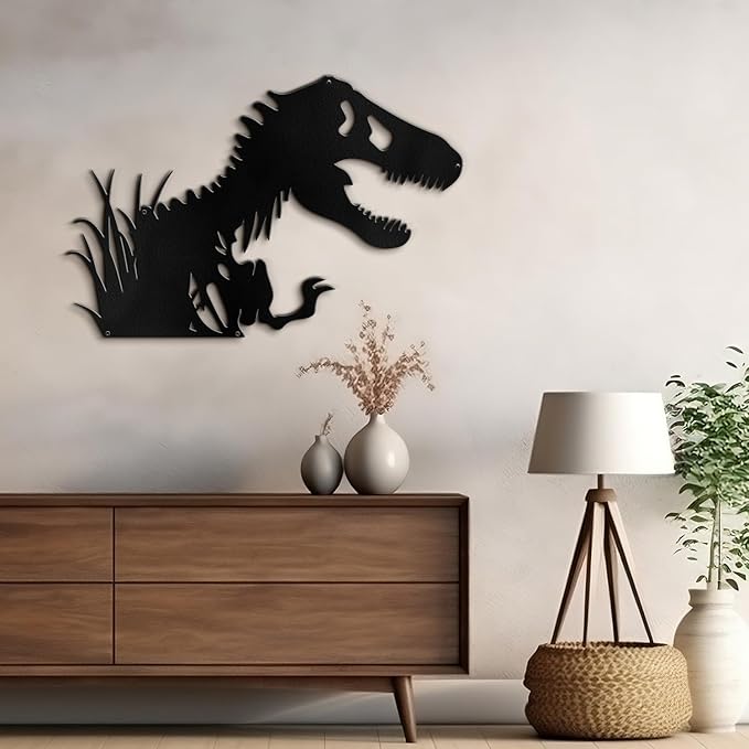 SIGNLEADER Metal Wall Art Decor T-Rex Breaking Out Minimalist Modern Abstract Wall Sculpture Hangings Home Decoration for Living Room, Bedroom, Bathroom, Kitchen, Outdoor - 18" Black