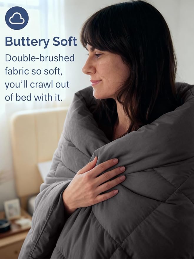 Full Size, Dark Gray Alternative Down Comforter - Warm, Lightweight, Luxury and Breathable Hotel Quality Bedding Set - All Season Fluffy and Cozy Oversized Cooling Microfiber Duvet Insert Comforter
