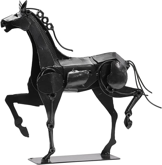 Metal Horse Statue - Rustic Handmade Western Decor - 100% Hand-Painted Horse Figurines for Office & Home - Black