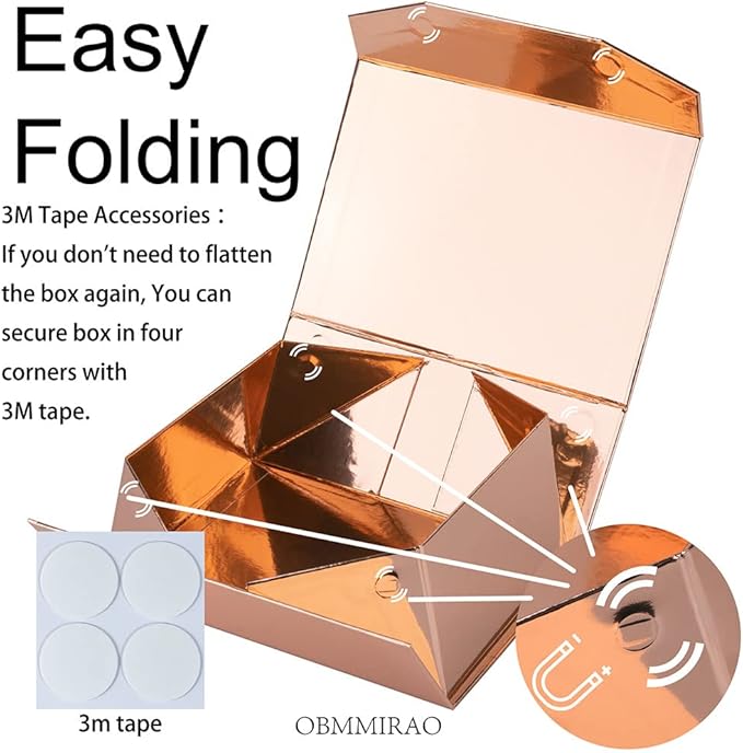 10 Small Rose Gold Gift Boxes 9.5x7x4 Inches, Magnetic Gift Box with Lid for Gift Packaging, Wholesale gift boxes for Presents, Bridesmaid Proposal Boxes (Glossy Rose Gold, 10pcs/pack)