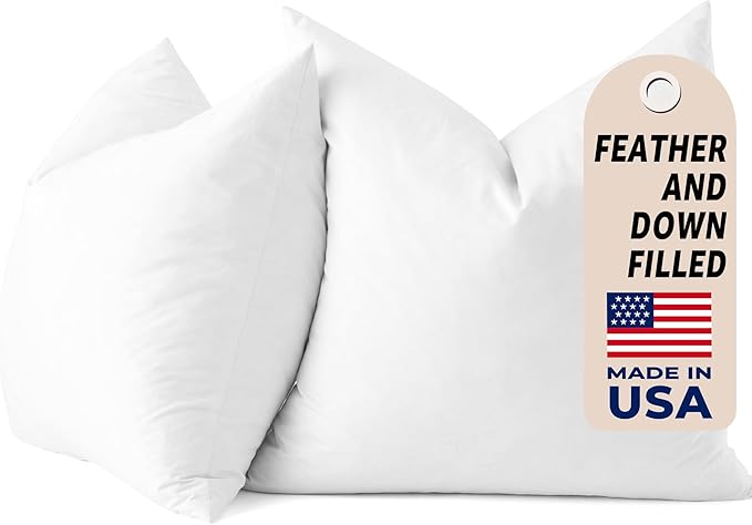 COZY ONE 30x30 Big Square Pillow Inserts - Fluffy Feather and Down Filling, 100% Cotton Shell - Indoor Decorative Pillow Inserts (30x30 inch, White, Set of 2)