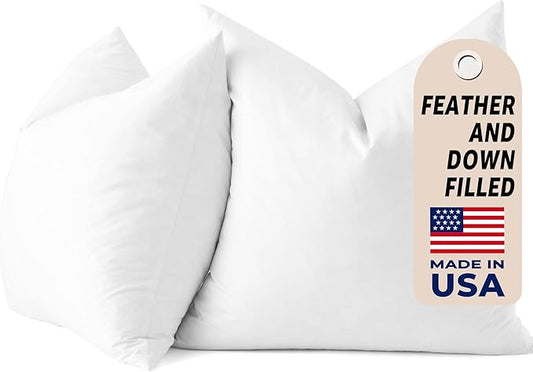COZY ONE 30x30 Big Square Pillow Inserts - Fluffy Feather and Down Filling, 100% Cotton Shell - Indoor Decorative Pillow Inserts (30x30 inch, White, Set of 2)