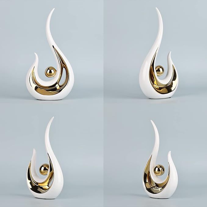 DOVDOV Ceramic Abstract Statue Set of 2, White and Gold Decoration, for Living Room TV Stand Decor, Home Office, Room Decor, entryway Entrance, Dining Table Decor and Accessories
