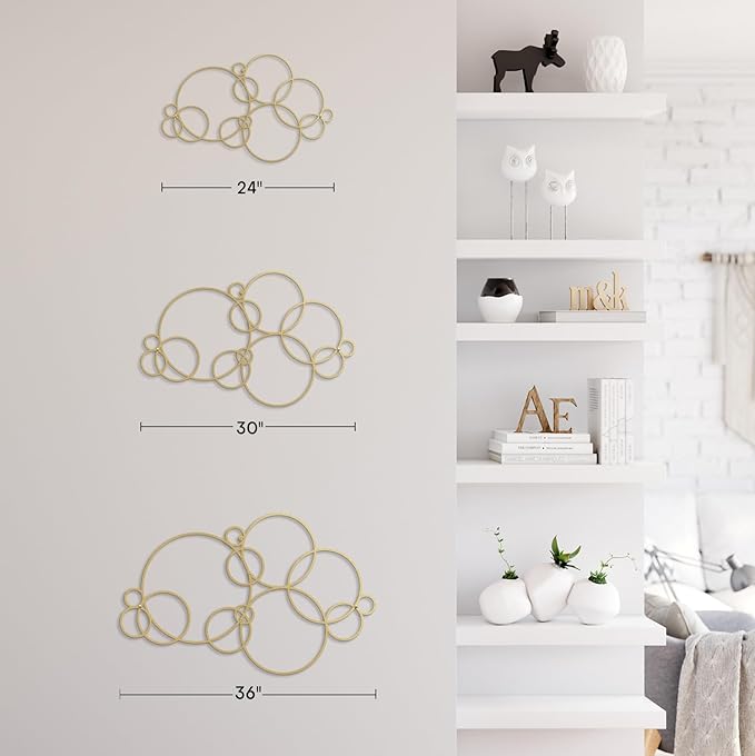 SIGNLEADER Metal Wall Decor Circles Bubbles Minimalist Modern Luxury Wall Sculpture Hangings 3D Statue Home Decoration for Living Room, Bedroom, Bathroom, Kitchen, Fireplace, Office - 24" Gold