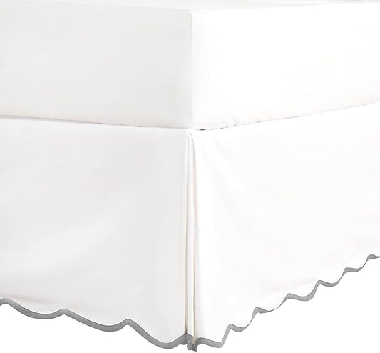 HIG Off-White Chic Full Bed Skirt - Easy Fit Scallop Edge Pleated Bedskirts, 14 Inch Drop Anti-Slip Dust Ruffle, Thick Fabric for Enhanced Privacy, Pre-Washed for Long-Lasting Use(N60022)