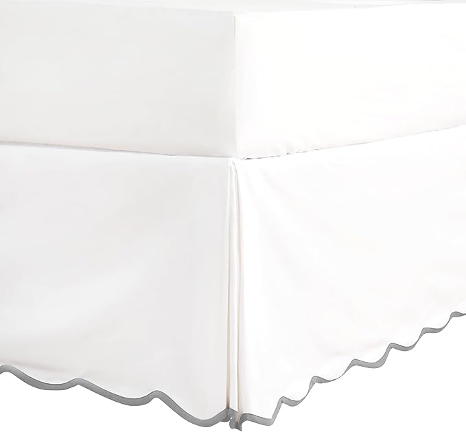 HIG Off-White Chic Twin XL Bed Skirt - Easy Fit Scallop Edge Pleated Bedskirts, 14 Inch Drop Anti-Slip Dust Ruffle, Thick Fabric for Enhanced Privacy, Pre-Washed for Long-Lasting Use(N60022)