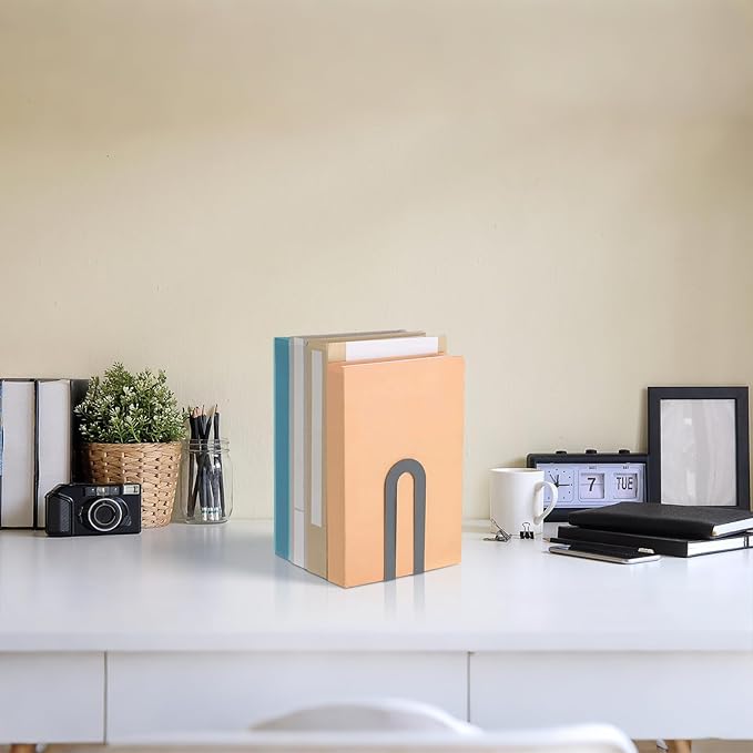 Chunful 6 Pcs Modern Metal Book Ends for Shelves Decorative Small Bookends Book Shelf Organizer Minimalist Design Stopper to Hold Books for Home Office (5.5 * 3.75 * 2.25inch,Black)