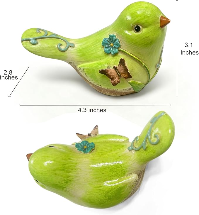 Green Resin Bird Sculpture Home Decor, 4.3 Inch Cute Statues Decorative Objects for Room, Bedroom, Living Room,Office Desk, Book Shelf,Coffee Table,Entryway, Gifts for Bird Lovers