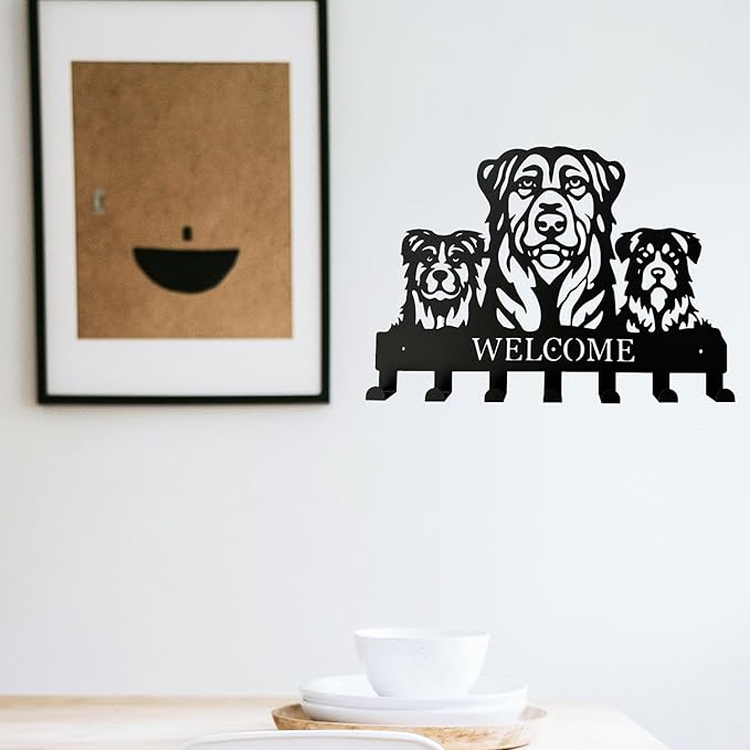 Durable Metal Wall Hooks with 3 Dog Silhouettes - 7 Hooks Home Storage & Welcome Sign Wall Decor