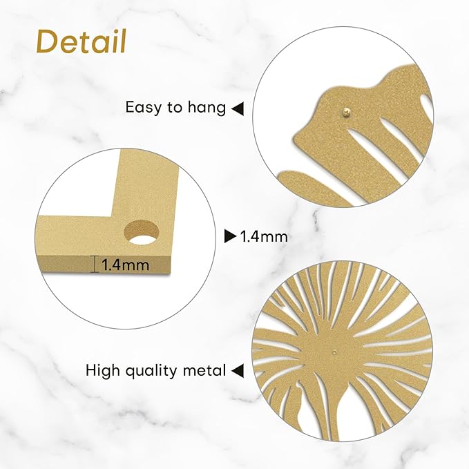 SIGNLEADER Metal Wall Art Decor Big Leaves Minimalist Modern Abstract Wall Sculpture Hangings Home Decoration for Living Room, Bedroom, Bathroom, Kitchen, Outdoor - 18" Gold