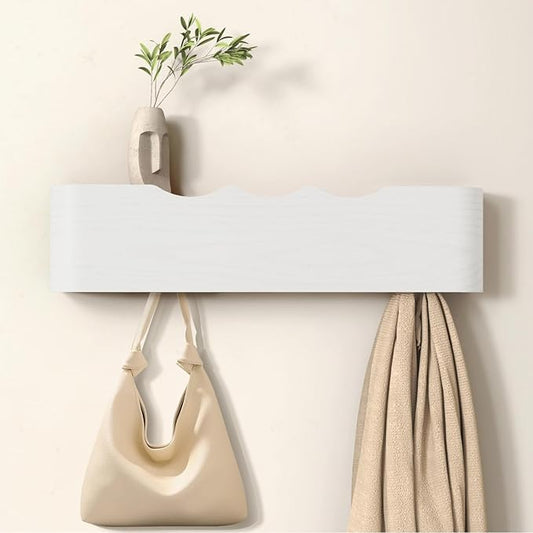 Coat Rack Wall Mount Entryway Organizer Modern Key Holder Wall Mount with Wooden Shelf Entryway Hooks for Bedroom Kitchen Hallway Bathroom for Hanging Coats Hats Dog Leashes Bags Towels