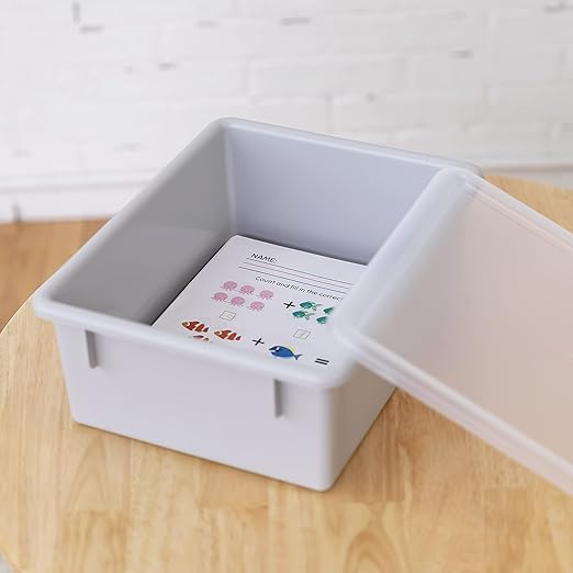 ECR4Kids Letter Size Deep Tray with Lid, Storage Bin, Light Grey, 10-Piece