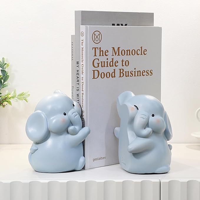 Cute Hug Elephants Decorative Bookends, Unique Book Ends to Hold Books Creative Resin Book Holder Stopper for Home Office Desk Bookshelf Decoration