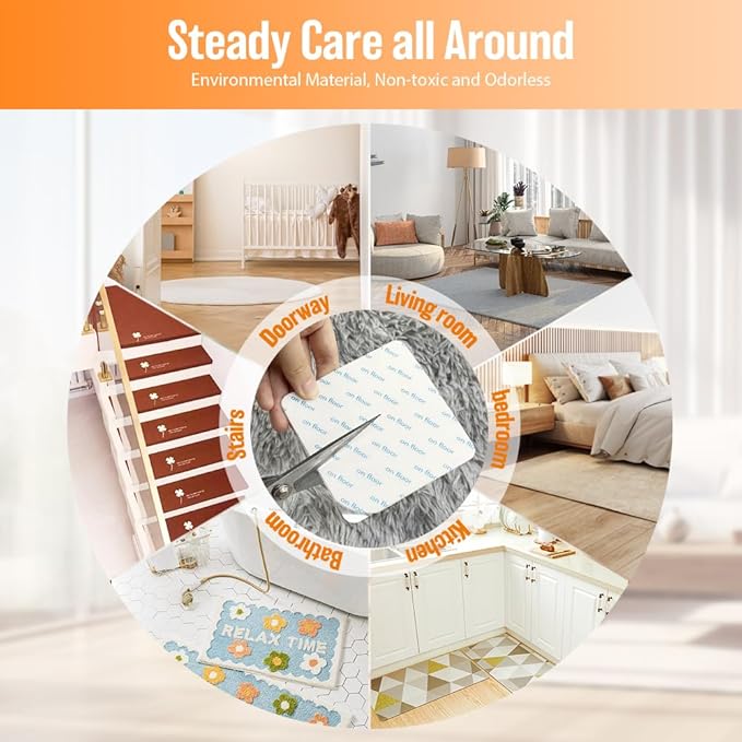 ZC GEL 8 Pcs Rug Tape, Reusable Carpet Tape for Area Rugs，Non Slip Rug Pads Grippers for Hardwood Floors and Tiles, Double-Sided Adhesive Rug Stickers Keep Corners Flat, No Damage to Floor