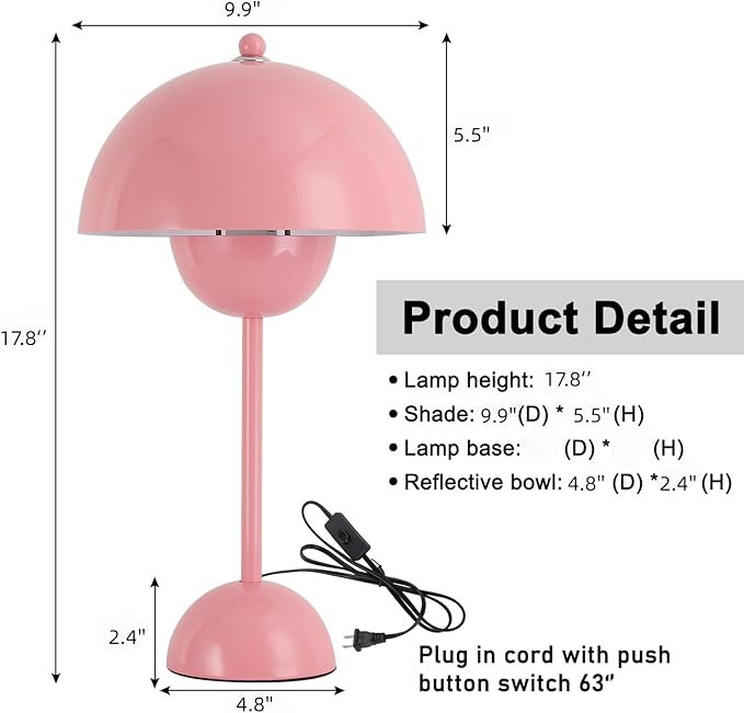 COSYLUX Modern Small Table Lamp for Bedroom, Cute Dome Shade Reflecting Light Reading Lamp for Living Room, Kid's Room, Study, Office, Beside Bedside Nightstand Desk Lamp(Light Pink)