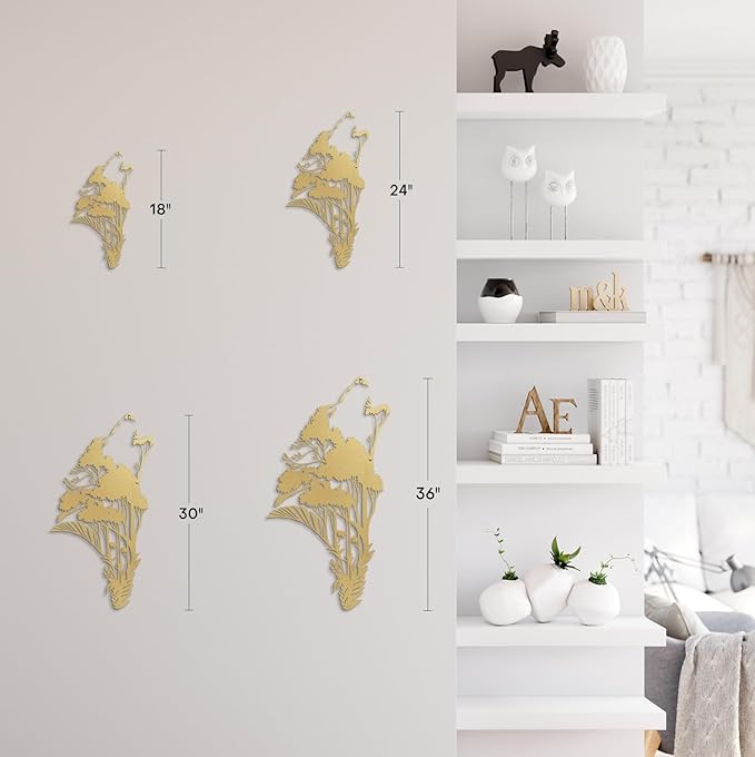 SIGNLEADER Metal Wall Art Decor Plant Leaf Minimalist Modern Abstract Wall Sculpture Hangings Home Decoration for Living Room, Bedroom, Bathroom, Kitchen, Outdoor - 18" Gold
