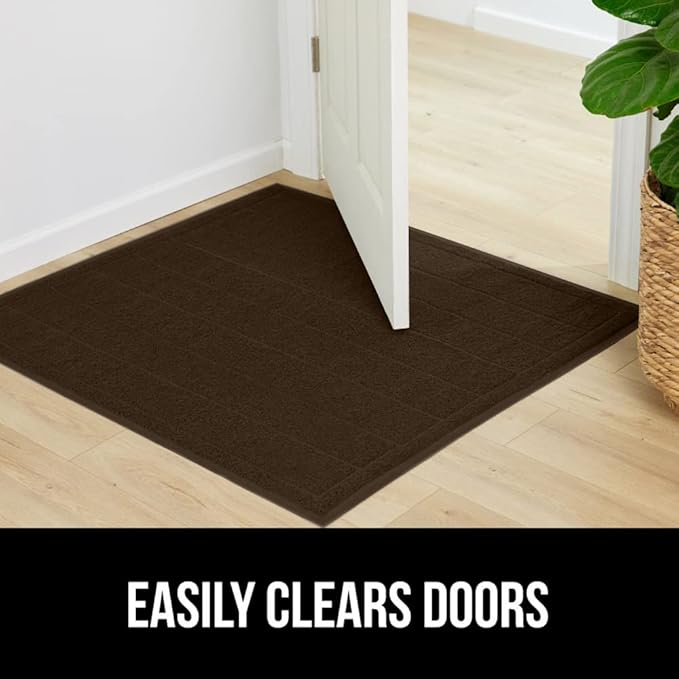 GORILLA GRIP Dirt Grabber Mesh Doormat, Low-Profile, Stain and Fade Resistant Heavy Duty Quick Dry Striped Doormats, Mats for Indoor or Outdoor Entry, Shoe Scraper, Garage Entrance Mat, 35x23, Brown