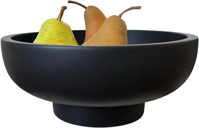 OAKOA Concrete Black Decorative Bowl for Home Decor - Black Fruit Bowl - Modern Pedestal Coffee Table Bowl for Entryway Table